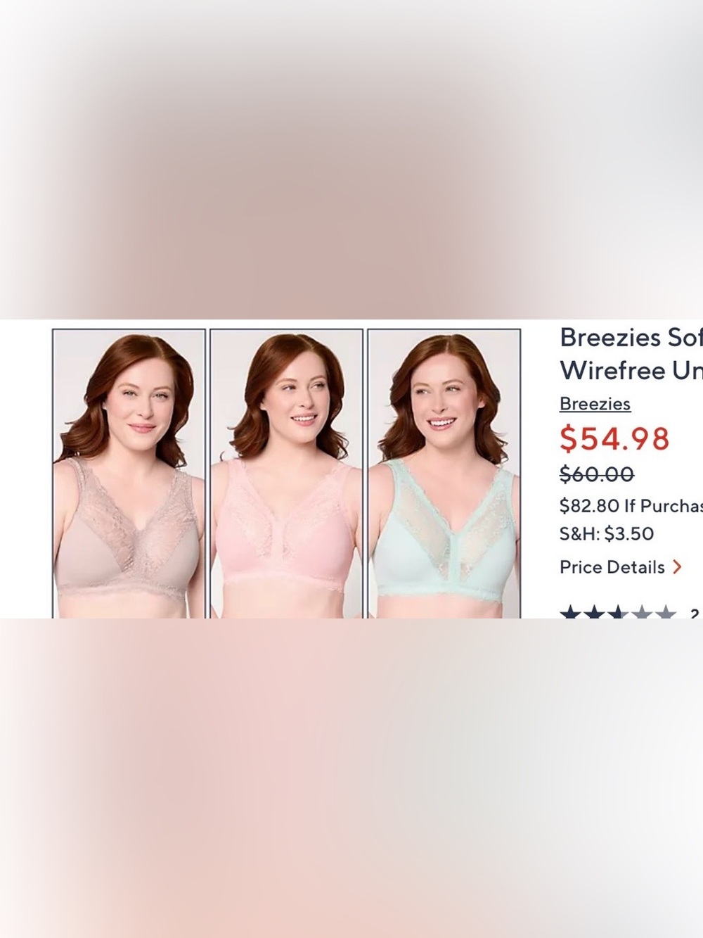 Breezies Lace-Trim Bralette Set in Pink, Taupe & Sage Wirefree NEW - Picture 2 of 4